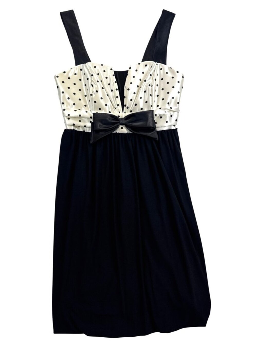 Jessica McClintock Gunne Sax Sz 5 Black White Polka Dot Dress Bow Retro Tuxedo